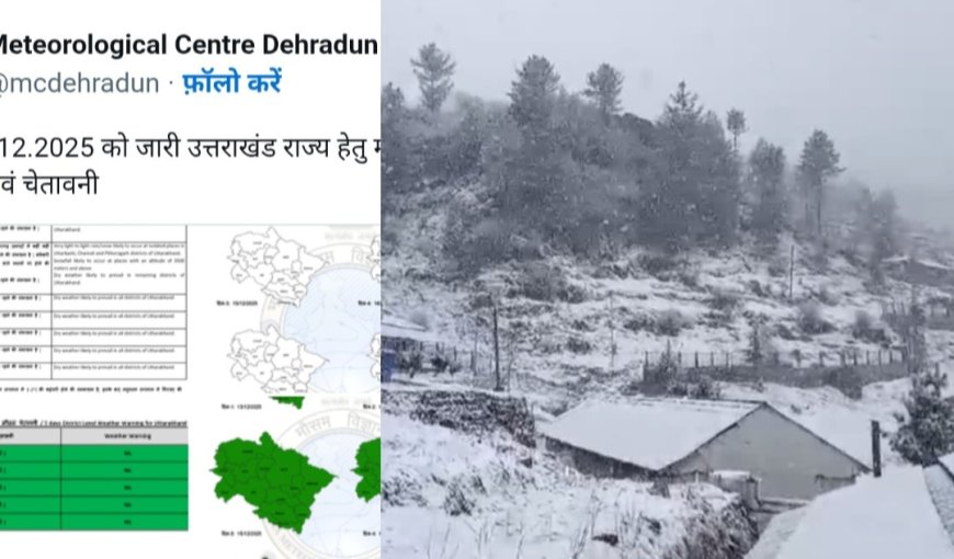 उत्तराखंड में मौसम का बदला मिज़ाज: पहाड़ों में बर्फबारी का अलर्ट,मैदानी इलाकों कोहरा और ठंड बढ़ाएंगे परेशानी।
